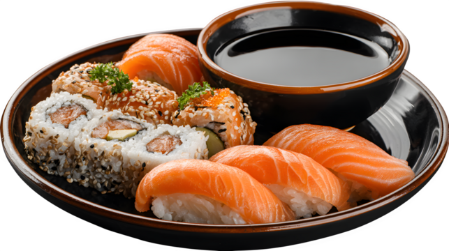 Salmon Sushi Platter, isolated on transparent background