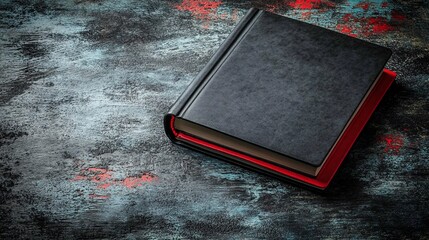 Closed black book on textured surface