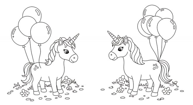 Two cute unicorns with balloons - Powered by Adobe