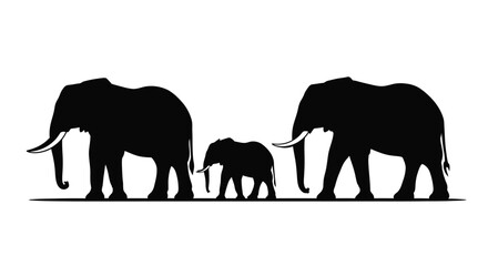 Silhouette of an elephant family walking together african wildlife majestic safari animals representation vector © Sazid