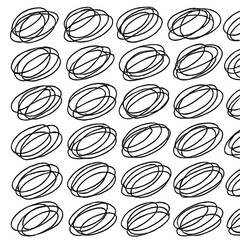 A seamless vector pattern of black scribble ovals and circles. Perfect for artistic or whimsical themes.