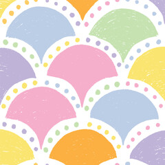 Colorful doodle Pastel Scallop Seamless Pattern with dots vector
