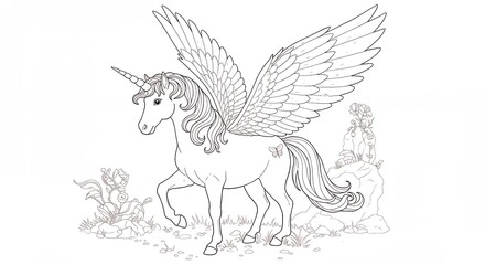 Fototapeta premium Winged unicorn coloring page