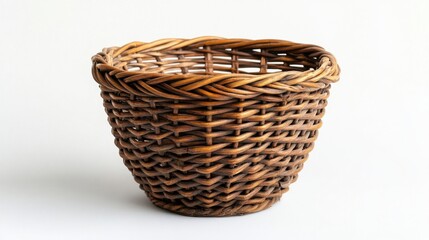 Obraz premium an empty handmade wicker basket against white wall