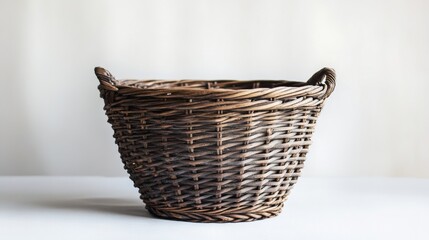 Fototapeta premium empty wicker basket against white background