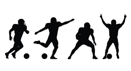 Dynamic silhouette collection of american football players in action poses vector