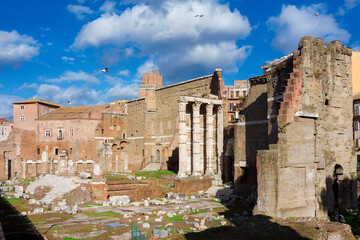 The Forum of Augustus ancient ruins in the center of Rome