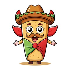 cartoon fast food burrito cowboy on transparent background