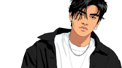 K-POP風スタイリッシュなイケメン男性アイドルのフラットイラスト