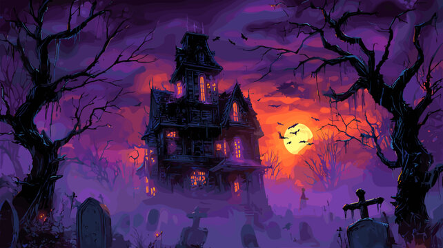 ハロウィンの夜のスプーキーな背景イラスト