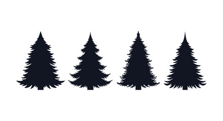Obraz premium Four textured dark pine trees silhouettes for winter holiday and nature design elements vector