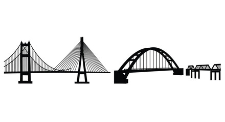 Diverse bridge silhouettes showcasing architectural variety for construction and infrastructure projects vector