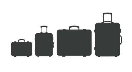 Four silhouette suitcases in ascending size for travel and tourism vector