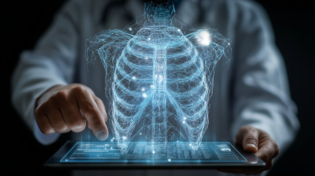 Telemedicine doctor consultation with virtual anatomy display - Powered by Adobe