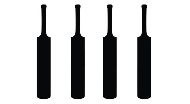 Four black cricket bats lined up in a row ready for the game vector