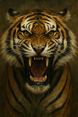 Fototapeta premium Close-up of a fierce roaring tiger's face