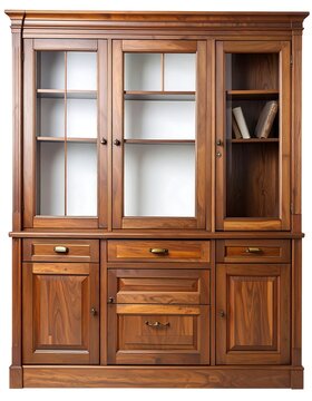 Wooden china cabinet against white background