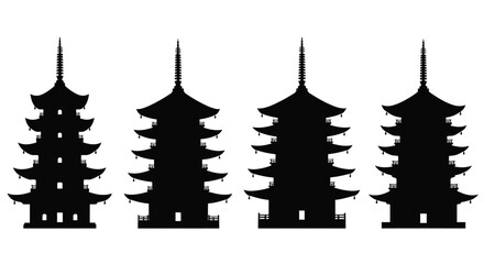 Obraz premium Silhouette collection of traditional japanese pagoda towers architectural landmarks silhouette collection vector