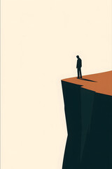 Silhouette of a lonely man standing on a cliff edge