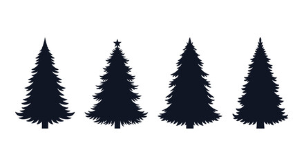 Obraz premium Set of four stylized dark blue evergreen christmas trees different shapes and sizes vector