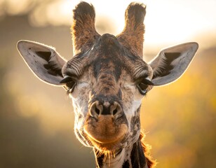 Naklejka premium Close-up giraffe portrait at dawn