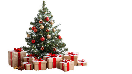 Festive Christmas tree with gifts isolated on a transparent background