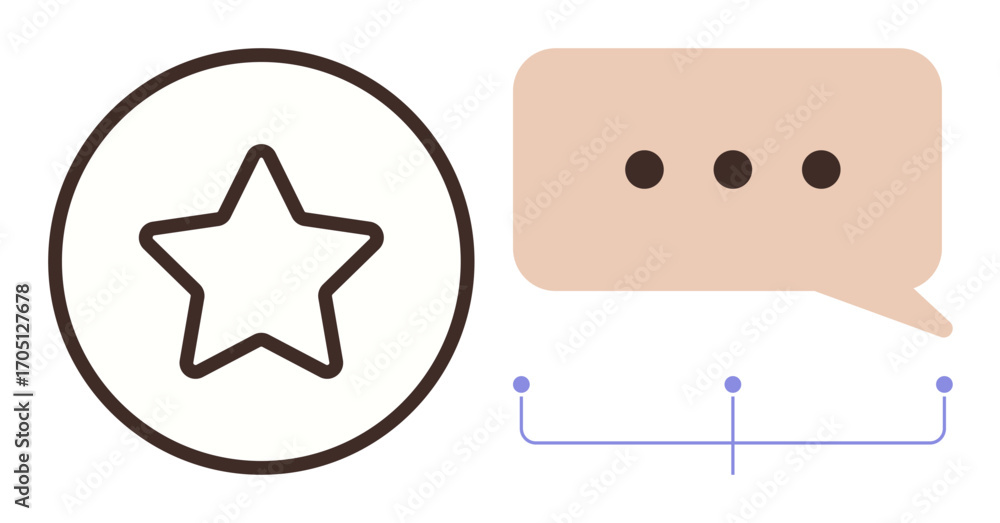 Poster star in a circle with a speech bubble featuring ellipsis, connected lines below. ideal for feedback,