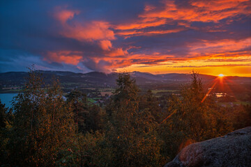 Evening storm at sunset over the Jelenia Góra Valley in the Polish Karkonosze Mountains