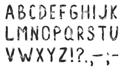 Grunge handwritten capital letters of the English alphabet. Street graffiti style lettering. Dirty worn textured ink font, vector graphics