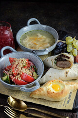 A Delicious and Colorful Platter Featuring an Array of Soups