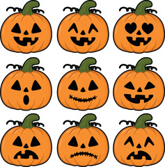 Set of Halloween pumpkins isolated on white background. 