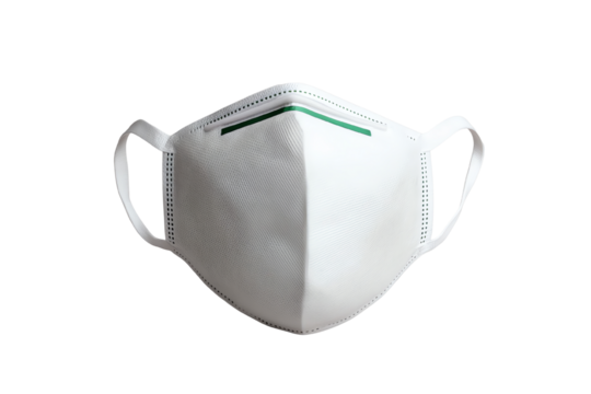 A white face mask on a black background, symbolizing health and safety in public spaces.