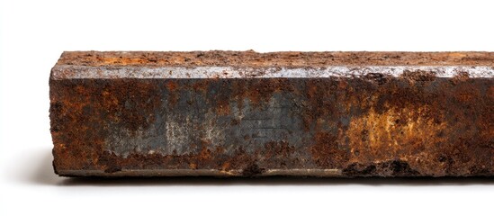 Heavily rusted, rectangular metal bar isolated on white
