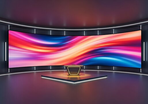 Modern Virtual Studio Set with Large Display.