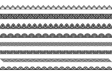 Set of seamless borders for design and application of henna. Mehndi style. Decorative pattern in oriental style.