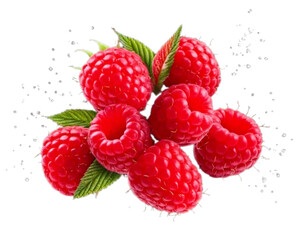 Flying Ripe Raspberries, Isolated PNG