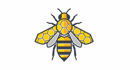 Stylized Bee with Honeycomb Wings and Stripes.