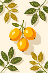 Obraz premium Sea Buckthorn Berries with Leaves – Flat Design Vector Illustration