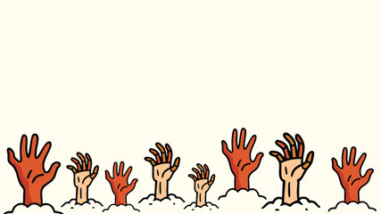 Halloween zombie hands rising from ground spooky background