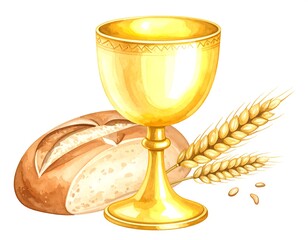Golden chalice and bread with wheat (1)