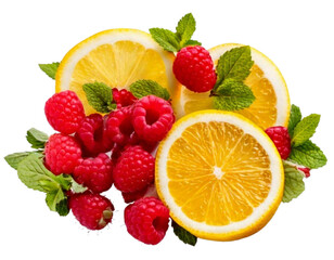 Refreshing Lemon and Raspberry Mix with Mint Leaves, Isolated PNG