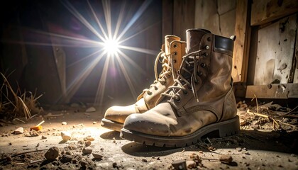 Old Work Boots in Dusty Location.