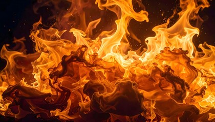 Close-up fire flames on black background