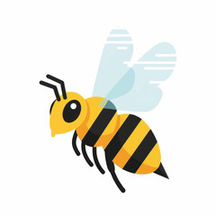 Cartoon Bee Illustration with Yellow and Black Stripes on White Background.