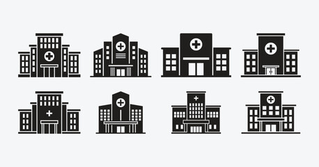 Minimalist Hospital Building Icon Vector Set