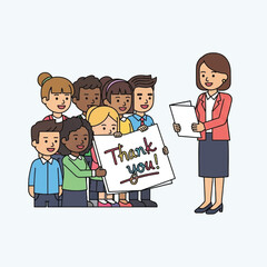 children expressing gratitude with teacher