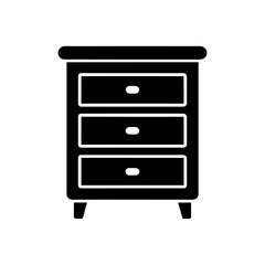 Illustration of a three drawer nightstand on transparent background silhouette