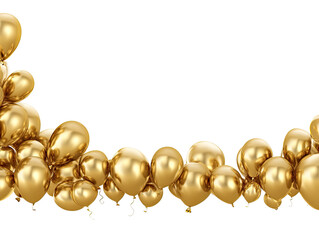 Gold balloons clustered in a curved formation against a black background