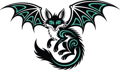 Black fox creature with teal tribal wings and accents