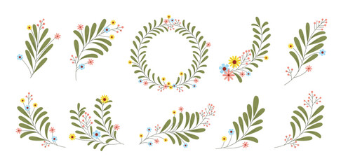 Floral wreath and decorative flower branches set